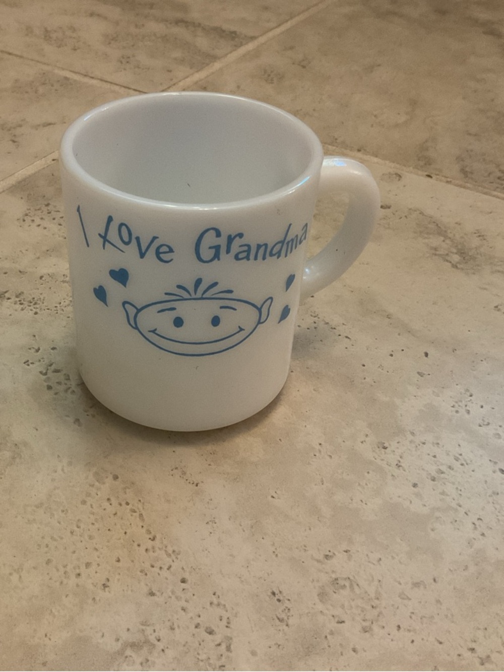 I Love Grandma White Ceramic Mug with Blue Design, NWOT, 3.5 x 3